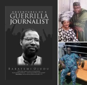 Senator Babafemi Ojudu, his book, left, and with his wife, Tola