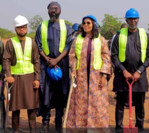 From left: Alhaji Sulaiman Oduwole, Chairman of the Governing Council, Federal Polytechnic, Ngodo-Isuochi, Abia State, Mr Michael Nwite (Member of the Governing Council), Minister of State for Labour, Employment and Productivity, Dr. Barr. Onyejiocha Nkiruka Chukwudubem, Abia State Commissioner for Power and Public Utilities, Engr Ikechukwu Monday, during the groundbreaking ceremony of the institution in Abia State...recently