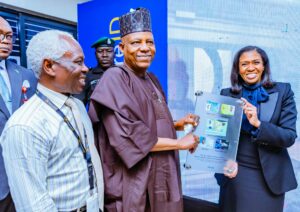 VP Shettima, centre, during a tour of the SecureID Smartcard and Digital Solutions Facility in Lagos