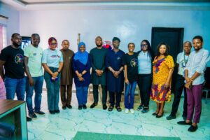 Chairman of Ojodu LCDA, Hon. Segun Odunmbaku, flanked by officials of Lagos State Office of the Sustainable Development Goals (SDGs) and others after an advocacy programme at Oke Ira Community, Ojodu LCDA recently.