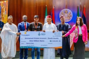 Vice President Shettima, third right, when he represented President Tinubu at the official launching of the Nigerian Youth Academy (NiYA) at the Council Chambers of the Presidential Villa