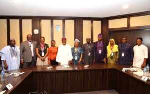 Chief of Staff to the President, Rt. Hon Femi Gbajabiamila in a group photograph with members of the Nigerian Institute of Architects, in the State House