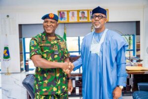 Governor Abiodun and the Chief of the Air Staff, Air Marshal Hassan Abubakar, at the NAF Headquarters in Abuja