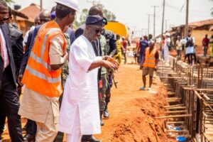 Governor Monday Okpebholo of Edo inspecting some roads and drainage projects in the State