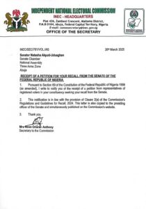 INEC's letter to Natasha