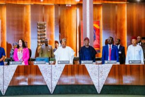 Vice President Shettima, right, when he represented President Tinubu at the official launching of the Nigerian Youth Academy (NiYA) at the Council Chambers of the Presidential Villa
