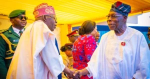 President Bola Tinubu, left, and former Nigerian leader, Olusegun Obasanjo
