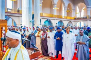 President Tinubu, VP Shettima and others at the National Mosque, Abuja