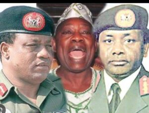 From left: General Babangida, MKO Abiola, and General Sani Abacha