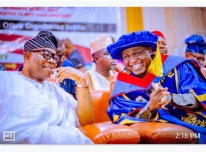 Senate President Akpabio and Governor Oyebanji at the 29th convocation ceremony of the Ekiti State University, Ado Ekiti