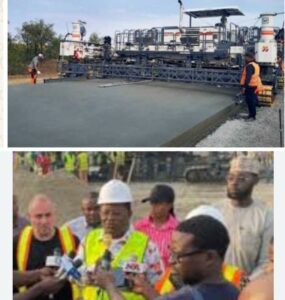 Senator Dave Umahi, the Works Minister, bottom, inspecting the ongoing Lagos-Calabar Coastal Highway project