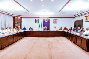 Vice President Shettima during an update meeting with relevant ministers and heads of agencies at the Presidential Villa
