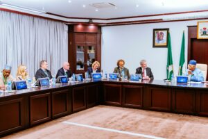 VP Shetttima, right, during a courtesy visit by Ambassador Gautier Mignot, Head of the European Union Delegation to Nigeria and ECOWAS, at the Presidential Villa