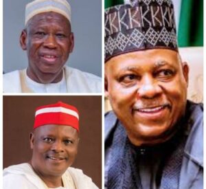 Ganduje, top left, VP Shettima, right, and Kwankwaso