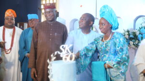 Cutting of cake session: Seye Kehinde, his wife, Former Lagos Governor Fashola and others