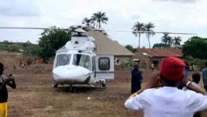 Natasha lands in Okene with helicopter