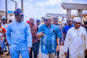 R-L, Senator Opeyemi Bamidele, Governor Biodun Oyebanji and others during the projects inspection