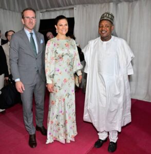 L-R: Sweden's Minister of Infrastructure and Housing, Mr Andreas Carlson; Her Royal Highness, Crown Princess Victoria; and Minister of Budget and Economic Planning, Senator Abubakar Bagudu, during the reception for the crown princess in Abuja on Monday 07/04/25 PHOTO: FMBEP