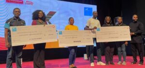 L-R: Ayokunnumi Abraham, Head, SME Segments, Union Bank of Nigeria, Ruth Ogbodu, 3rd place winner, Yemisi Otokiti, 1st place winner, Olanrewaju Amodu, 2nd place winner, Chinenye Ekwulugo, alpher Experience Manager, Union Bank of Nigeria, Ebunoluwa Amusan, Brand Sponsorship and Partnership, Union Bank of Nigeria and Olusegun Odufuwa, Convener, Youth Leadership Conference, during the RISE Business Challenge sponsored by Union Bank of Nigeria held recently at the University of Lagos, Akoka.