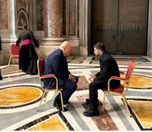 Ukrainian President Volodymyr Zelensky and US President Donald Trump at St Peter's Basilica