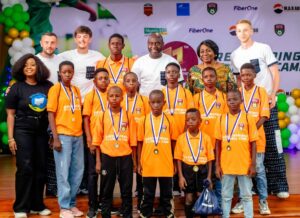 L-R: Bukola Ayeni, Lead External Communications, Union Bank of Nigeria; West Bromwich Albion Football Club coaches; Mrs Lai Koiki, Founder and CEO, Greensprings School and participants of the 11th Greensprings Football Camp sponsored by Union Bank of Nigeria under its Edu360 initiative at the school's Awoyaya campus in Lekki, Lagos recently.