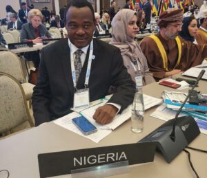 Senator representing Ondo South Senatorial District, Senator Jimoh Ibrahim, CFR, at the ongoing 150th Assembly of the Inter-Parliamentary Union (IPU) in Tashkent, Uzbekistan, holding from 5 to 9 April 2025.