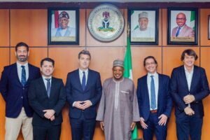 L-R: Managing Director, Fixed Income, CMTA, Mr. Bonato Philipp; Managing Director, Prosper Africa, Mr. Kollar Martin; Founder and Managing Director, Prosper Africa, Dr. Kollik Michael; Minister of Budget and Economic Planning, Senator Abubakar Bagudu; Chief Technical Officer, CMTA, Mr. Schmid Alexander and SPA Enugu Government, Dr. Andreas Gebauer; during a courtesy visit to the minister by the Austrian delegation in Abuja on Wednesday, 28/05/25 PHOTO: FMBEP