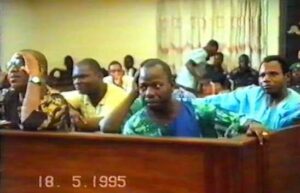 Ken Saro-Wiwa and other Ogoni leaders in the dock