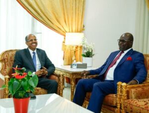 New AU Chairperson, Youssouf, chatting with Nguema