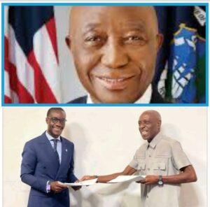 President Joseph Boakai, top. Bottom photo. On the right, MD, Liberia Airport Authority, Jero Mend Cole during the MOC signing ceremony