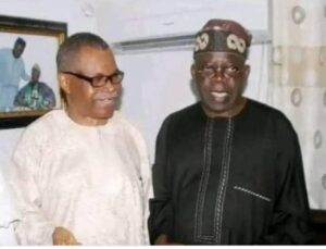 President Bola Tinubu, right, and Chief Pius Akinyelure