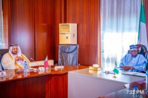 President Bola Tinubu, right, and Dr Mohammed bin Abdulaziz Al-Khulaifi, a special envoy from the Amir of the State of Qatar.