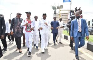 Governor Hope Uzodimma of Imo State, leading other government officials to declare open the "Run for Peace," Youth Marathon in Owerri.... weekend
