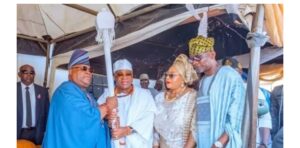 From left, Governor Adeleke, Oba Haastrup and others