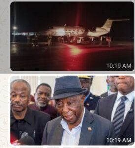 President Boakai’s Jet midway on the tarmac after the incidence Below: President Boakai speaking to journalists after rescued safely