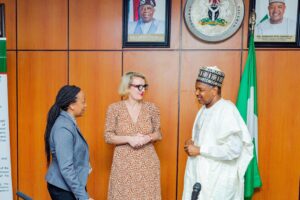 Senator Bagudu when the Open Government Partnership (OGP) Global Support Unit members, led by its lead person, Ms Maureen Karuki, paid him a courtesy visit.