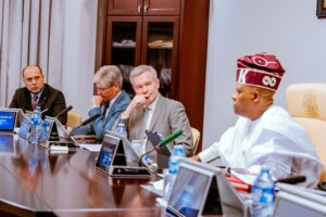 Senator Shettima during a meeting with a delegation of the EU led by its Ambassador to Nigeria and ECOWAS, Ambassador Gautier Mignot