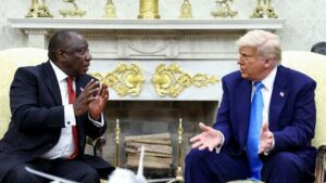 South African President Cyril Ramaphosa, left, and U.S. President Donald Trump during their Oval Office meeting