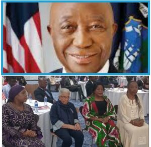 Top photo: President Joseph Boakai. Bottom photo. Former Liberian President, Madam Ellen Johnson Sirleaf, middle, with government officials, at the Liberian Investment Conference in Accra