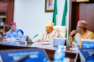 VP Shettima, centre, and others during the interministerial review meeting chaired by Vice President Kashim Shettima at the Presidential Villa