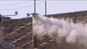 White smoke rose today from the chimney of the Sistine Chapel