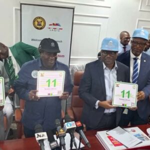 Managing Director/CEO, Lagos State Signage and Advertisement Agency (LASAA), Prince Fatiu Akiolu (left); Special Adviser to the Governor on e-GIS and Urban Development, Dr. Olajide Babatunde (second left); representative of the Chairman, Lagos Inland Revenue Service, LIRS, Mr Ayodele Subair (middle) and others during the unveiling of the project.