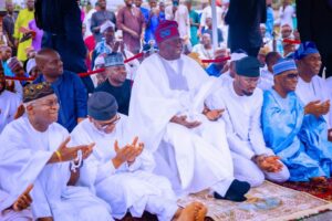 File photo. Tinubu, Gbajabiamila, Fashola, others at the Dodan Baracks Praying Groun