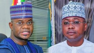 From right, Governor Ahmed Usman Ododo and his predecessor, Yahaya Bello