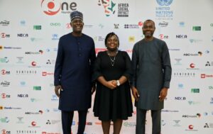 L–R: Mohamed Malick Fall, Assistant Secretary-General and United Nations Resident and Humanitarian Coordinator in Nigeria; Olapeju Ibekwe, CEO, Sterling One Foundation; and Abubakar Sulieman, MD/CEO, Sterling Bank, at the recently held Africa Social Impact Summit 2025 World Press Conference at the United Nations House, Abuja.