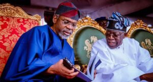 President Bola Tinubu, right, and Olufemi Hakeem Gbajabiamila