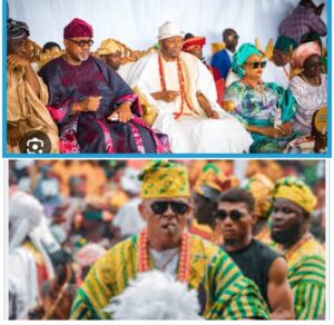 File photo: Ojude Oba festival. Obas Sikiru Adetona, Governor Abiodun and Mr Steeze