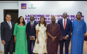 From left: Divisional Head, Business Banking, First City Monument Bank (FCMB), Mr. George Ogbonnaya; Executive Director, Rural Electrification Fund, Rural Electrification Agency (REA), Engr. Doris Uboh; Executive Director, Corporate Services, REA, Mr. Gboyega Ayoade; Managing Director/CEO, FCMB, Mrs. Yemisi Edun; Managing Director, REA, Mr. Abba Aliyu; Executive Director, Wholesale Banking, FCMB, Mr. Obaro Odeghe; and Executive Director, Technical Services, REA, Engr. Abdulahi Umar, at the launch of FCMB’s ₦100 billion facility for the Distributed Access through Renewable Energy Scale-Up (DARES) project and the signing of a Memorandum of Understanding with REA on June 19, 2025, in Lagos. The facility is designed to accelerate electricity access for two million households across Nigeria.