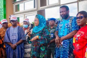 Secretary to Ekiti State Government, Prof. Habibat Adubiaro, speing ring the visit of the Ekiti Creative Artists Forum when it declared support for Oyebanji’s re- election