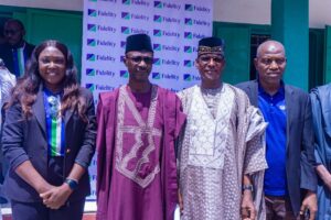 L-R: Team Lead, Corporate Social Responsibility, Fidelity Bank Plc, Victoria Abuka; Commissioner for Education, Bauchi State, Dr. Lawal Mohammed; Permanent Commissioner Bauchi SUBEB, Alh. Ishiaku Azare; and the Relationship Manager, Fidelity Bank, Bauchi State, Ibrahim Aliyu Representing the Regional Bank Head, Northeast Region, Dr Musa Tarimbuka; during the commissioning of a renovated three blocks of seven classrooms at Kobi Government Primary School in Bauchi recently.